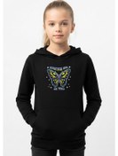 Resim Kanguru Cepli Kapüşonlu Kız Çocuk Sweatshirt Gırl Be You Yazı Baskılı Siyah 