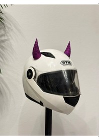 Resim Motor & Motosiklet Mor Simli Şeytan Boynuzu Kask Dış Aksesuar Diğer 