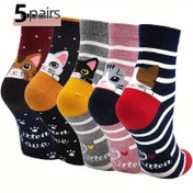 Resim 5 Çift Kadın Hayvan Çorapları Yenilikçi Karikatür Kedi Çorapları Bayanlar Sevimli Mini Crew Çorapları Esnek, Rahat, Hafif, Giyilebilir ve Nem Çekmez Kadınlar İçin Eğlenceli Çoraplar Kedi Severler İçin Mükemmel Hediye, Kız Arkadaş, Kızı, Eş ve Arkadaşlar İçin 