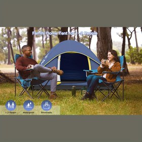 Resim 2 Kişilik Mavi Aile Çadırı, Tüm Mevsim Su Geçirmez ve Rüzgar Geçirmez Çelik Çerçeve, Fermuarlı Hol, Çıkarılabilir Yağmurluk ve Taşıma Çantası, Backpacking, Yürüyüş, Plaj için Kolay Kurulum - Poliamid Kumaş, Sevgililer Günü, Paskalya, Baba Günü ve Daha Fazlası İçin Uyumlu 