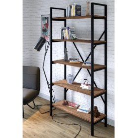Resim Ceramical Metal Ayaklı 5 Raflı Kitaplık - 90x180cm - Çam 
