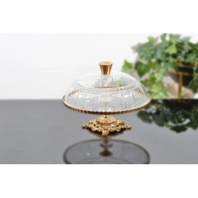 Resim Alya Home Döküm Ayaklı Yaldızlı Kesme Dekorlu Kek Fanusu Yaldız 