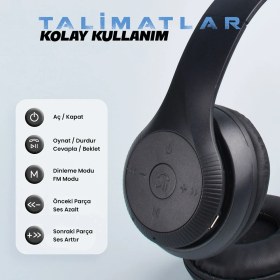 Resim Techno Guru Güçlü Ses Özelliği Ayarlanabilir ve Katlanabilir Kulak Üstü ST95 Bluetooth Kulaklık 