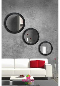 Resim Zümrüt Ahşap Siyah Dekoratif İşlemeli Banyo Duvar Aynası Üçlü Set Siyah 