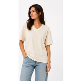 Resim Passense V Yaka Basic Tişört Kısa Kol Yazlık Regular Fit T-Shirt - Bej 