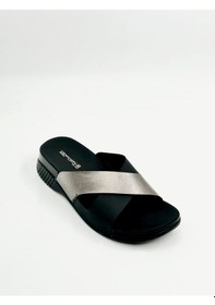 Resim Ceyo Platın Çapraz Bantlı Kadın Terlik Platin - Siyah 