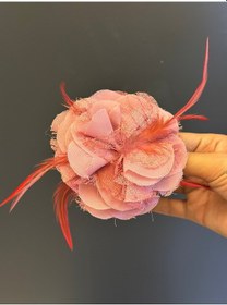 Resim Tüllü Tüğlü Pembe Broş Yaka İğnesi Giyim Aksesuarı 7 x 7 CM Renkli 