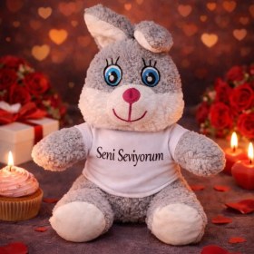 Resim Elektronikçim Sevimli Seni Seviyorum Tişörtlü Peluş Tavşan 