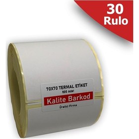 Resim 70X70 Termal Etiket 30 Rulo Barkod Etiketi Kalite Barkod 