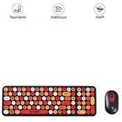 Resim Torima TMK-07 Çok Renkli Retro Daktilo Görünümlü Kablosuz Q Klavye ve Mouse Seti 