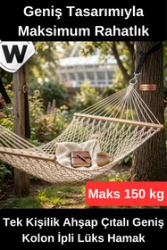 Resim Wonara #Hamak Tek Kişilik Lüks Hamak Taşıma Kapasiteli Dayanıklı Ahşap Çıtalı Geniş Kolon İpli Renkli Bahçe 