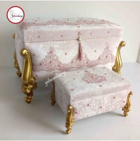 Resim Gelincimherşey Pembe Kadife Güpürlü Incili Süslemeli Söz Nişan Gelin Sandığı 