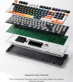Resim Torima Oyuncu Klavyesi Rgb Işıklı Dijital Ekranlı 3 Modlu Mekanik Hisli Kablosuz Klavye TK14 Siyah 