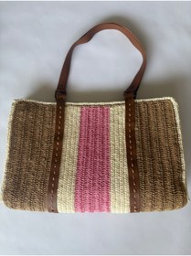 Resim Atb Design Pembe Şeritli Plaj Çantası 