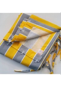 Resim Devrim Olivya Tekstil Lüks 1. Sınıf Balkon Perdesi Sarı Gri Branda Özel Dikim Perde Çizgili Gri - Sarı 