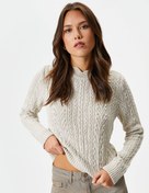 Resim Bisiklet Yaka Kazak Saç Örgüsü Desenli Slim Fit 