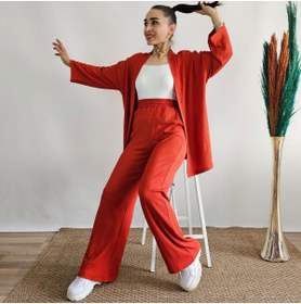 Resim Altı Üstü Butik Düz Geniş Paça Kimono Takımı 