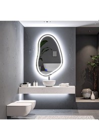 Resim Vornel Beyaz Led'li Lazer Kumlamalı Lavabo & Banyo Aynası Dokunmatik Sensörlü 55 X 90 