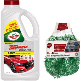 Resim Turtle Wax Zip Wax Cilalı Oto Yıkama Şampuanı 60 Yıkama 1 L+ Gojo Yıkama Eldiveni 