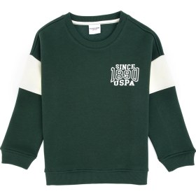 Resim U.S. Polo Assn. Erkek Çocuk Koyu Yeşil Şardonlu Bisiklet Yaka Sweatshirt 50316603-VR079 