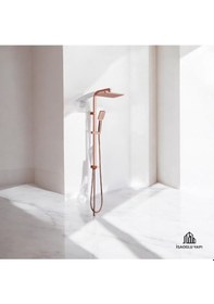 Resim İsaoğlu Yapı Bronz Duş Seti Bakır Banyo Bataryası Dahil Kare Premium Yağmurlama Başlık Bakır 