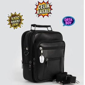Resim Westbag Erkek Çelik Kasalı Hakiki Deri El Ve Omuz Çantası Ayarlanabilir Askılı Orta Boy Siyah 
