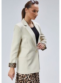 Resim Taş Kruvaze Yaka Kolu Katlama Detaylı Regular Vatkalı Blazer Ceket Taş 