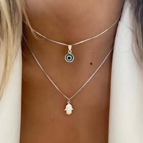 Resim Basit Nazar Boncuğu Avuç İçi Kolye Altın Renkli 2'li Set 
