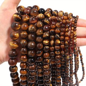 Resim 15" Doğal Sarı Kaplan Gözü Taş Boncuklar - 4mm 6mm 8mm 10mm 12mm DIY Takı Yapımı için Gevşek Boncuk, Taş Boncuklar 