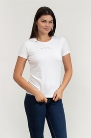 Resim EA7 Kadın Bisiklet Yaka T-Shirt, Beyaz, L Beden 