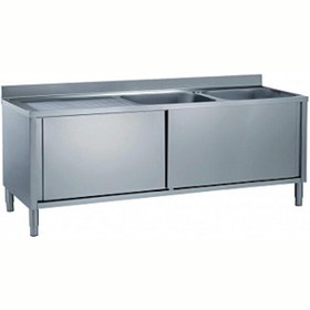 Resim Electrolux Professional Dolaplı Tezgah 2 Evyeli (500x500 MM) Damlalık Solda - 1800 MM ML2S1817LN 