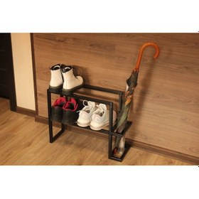 Resim Aju Metal Ayakkabılık Ve Şemsiye Standı Modern Giriş Düzeni İçin Şık Depolama Bot Çizme Rafı Siyah 