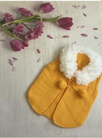 Resim el işi örgü bebek yeleği Sarı 