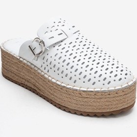Resim Luvishoes Louıs Beyaz Cilt Hakiki Deri Burnu Kapalı Hasır Dolgu Taban Terlik Beyaz 