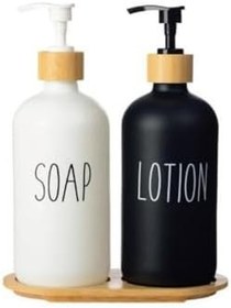 Resim Digithome 2’li Ahşap Standlı Cam Sıvı Sabun ve Losyon Şişesi Sabunluk 500 Ml - E/6 C1-1-289 