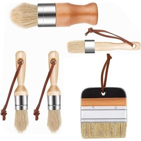 Resim Wezone Mobil Ev Dekorasyonu İçin 1 İnç Porselen Tıraş Fırça Seti 5 Adet - Ahşap Masa Mobilya Boyama Ve Mürekkep Uygulama Aracı 