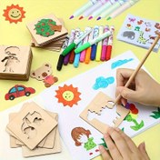 Resim 10 Adet Eğitici Oyuncaklar, Sanat El İşi Seti Ahşap Çizim Şablonları Seti, Çizim Tahtası Oyuncakları Boyama Bulmacası, Noel, Cadılar Bayramı Oyun Hediyesi Şükran Günü 