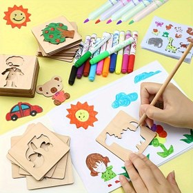 Resim 10 Adet Eğitici Oyuncaklar, Sanat El İşi Seti Ahşap Çizim Şablonları Seti, Çizim Tahtası Oyuncakları Boyama Bulmacası, Noel, Cadılar Bayramı Oyun Hediyesi Şükran Günü 