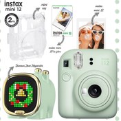 Resim Fujifilm Instax Mini 12 Yeşil Fotoğraf Makinesi-10'lu Film-şeffaf Kılıf Ve Divoom Zooe Led Ekranlı Bluetooth 