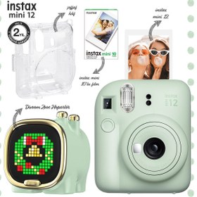 Resim Fujifilm Instax Mini 12 Yeşil Fotoğraf Makinesi-10'lu Film-şeffaf Kılıf Ve Divoom Zooe Led Ekranlı Bluetooth 