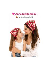 Resim Anne Kız Kombin Bandana El Örgüsü Saç Bandı Bohem Stil Ayarlanabilir 2li Set Kırmızı 