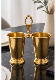 Resim Gold Kaplamalı Lüks Kaşıklık 2 Bölmeli Mutfak Sunumluk Çeyizlik Sofra Organizeri Zenith Altın 
