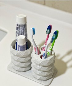 Resim Modern Tasarım Ve Şık Diş Fırçalık Seti - Mermer Beyaz - 17cm Beyaz - Mermer 