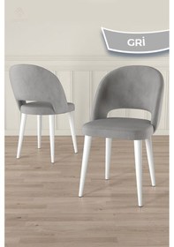 Resim Canisa Pane Serisi 4 Adet 1. Sınıf Babyface Kumaş Beyaz Metal Ayak Gri Mutfak Sandalyesi Gri Sandalye Beyaz Ayak 