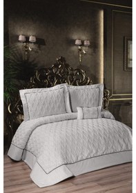 Resim Harley Dolgulu Şönil Çift Kişilik Yatak Örtüsü Gri Gri 