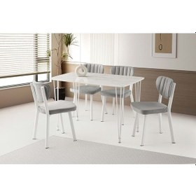 Resim Mobilgen Marmo 4 Adet Esinti Sandalye Loris Hg Masa Takımı Beyaz Mermer 