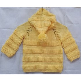 Resim Gümüş Düğme Unisex Bebek Sarı El Örgü Hırka 