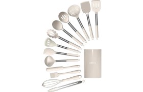 Resim valletta Mora 14 Parça Paslanmaz Çelik Silikon Uçlu Spatula Mutfak Seti Vanilya 