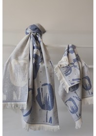 Resim %100 Pamuk Saçaklı Jakarlı Lale Desenli Peştemal Ve Peşkir Takımı-indigo Indıgo Indigo 