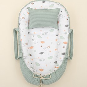 Resim Babynest ve Yastık - Çift Taraflı - Mint Örgü - Kuş 